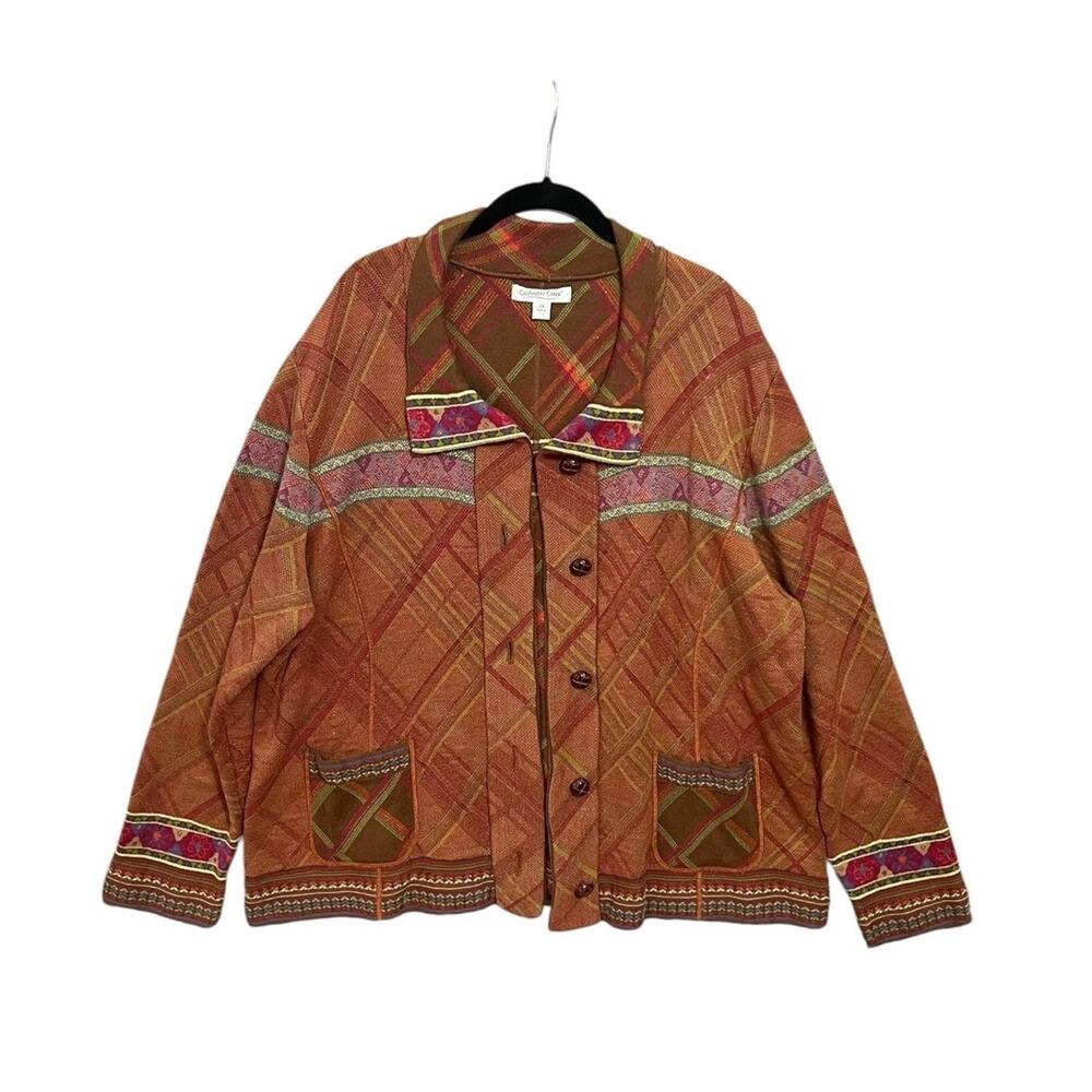 Vintage Cottage Plus Sz 2X Coldwater Creek Wool Blend Tapestry Knit Lurex Jacket